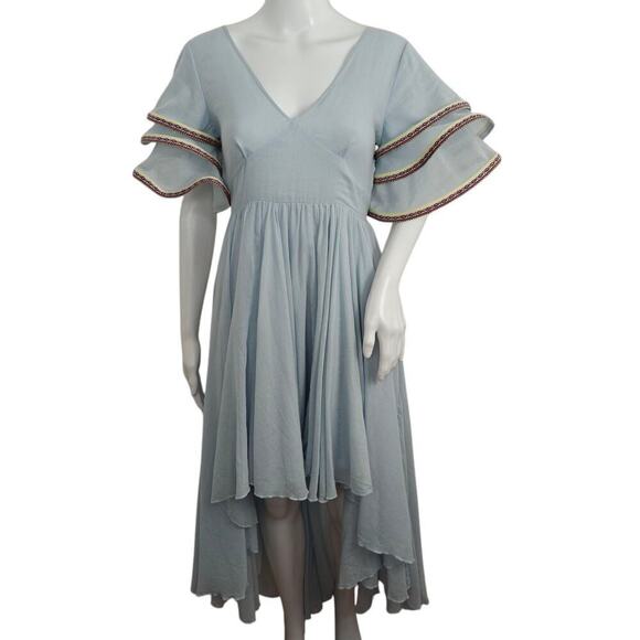 Pitusa Multi Flare Dress Sz XS Small Blue Arctic Ice Ruffle Beach Ethereal Boho - Picture 2 of 12